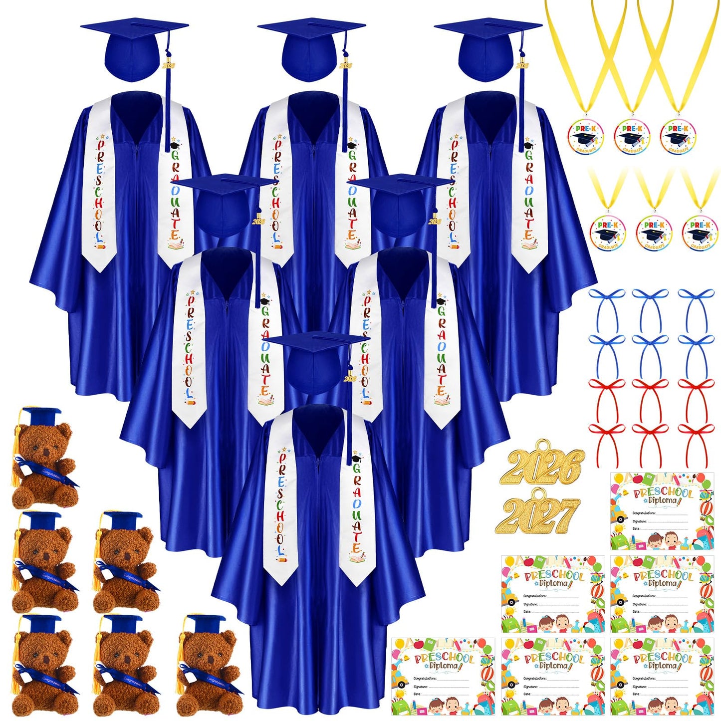 60-Piece Preschool Graduation Cap and Gown Set