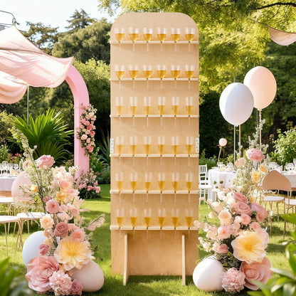 Sicrifety 5.9 ft 6-Tier Champagne Wall Holder, Wood Champagne Wall