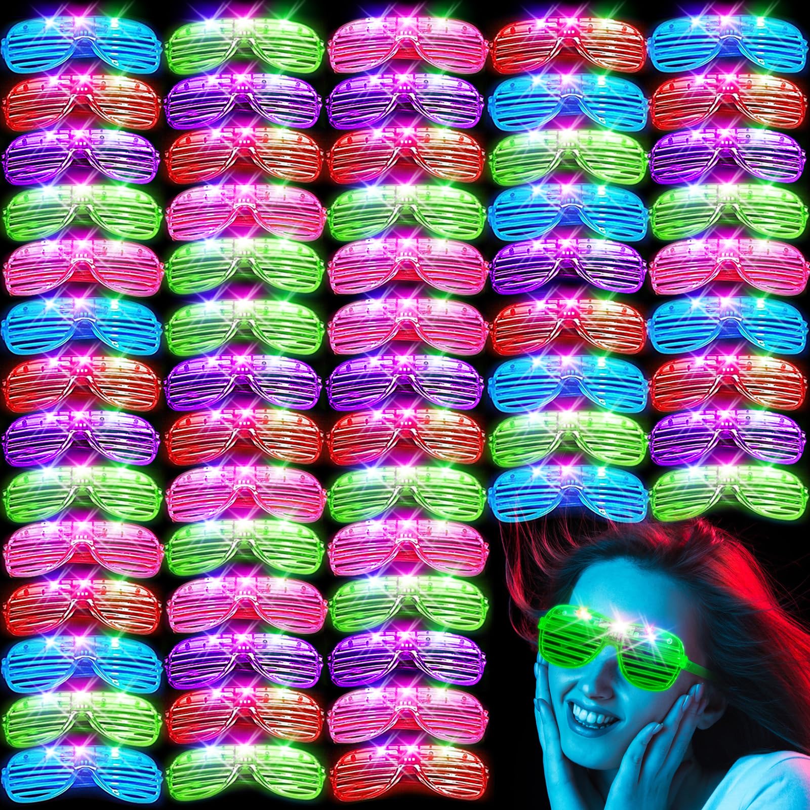 64-Pack LED Light-Up Shutter Glasses in Five Colors