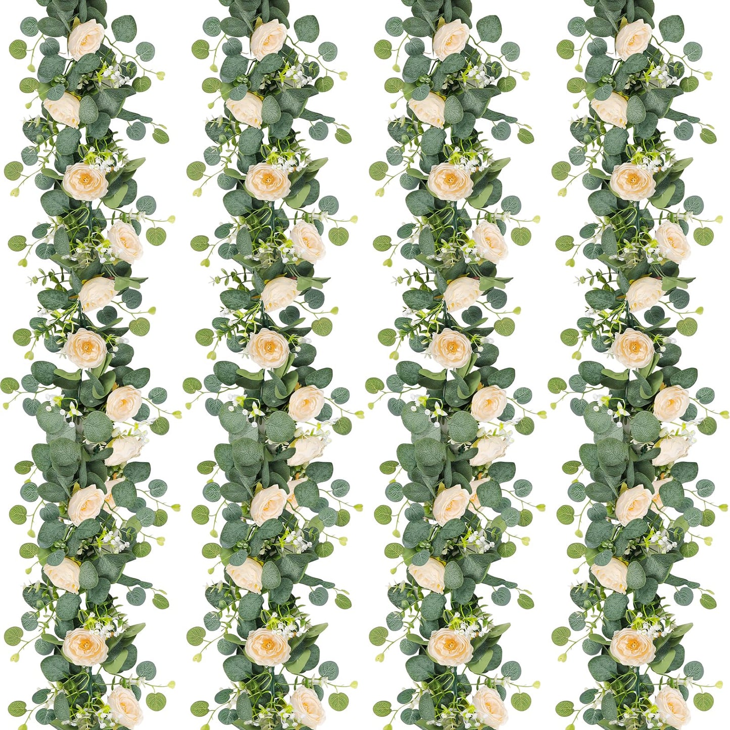2-Pack 13 Ft Eucalyptus and White Rose Floral Garland