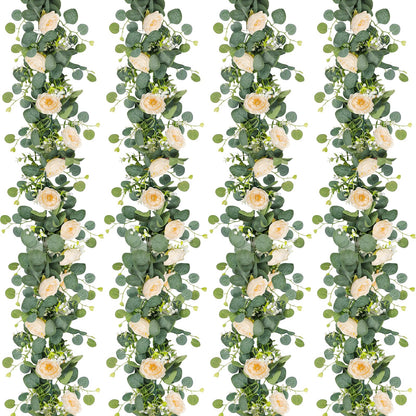 2-Pack 13 Ft Eucalyptus and White Rose Floral Garland