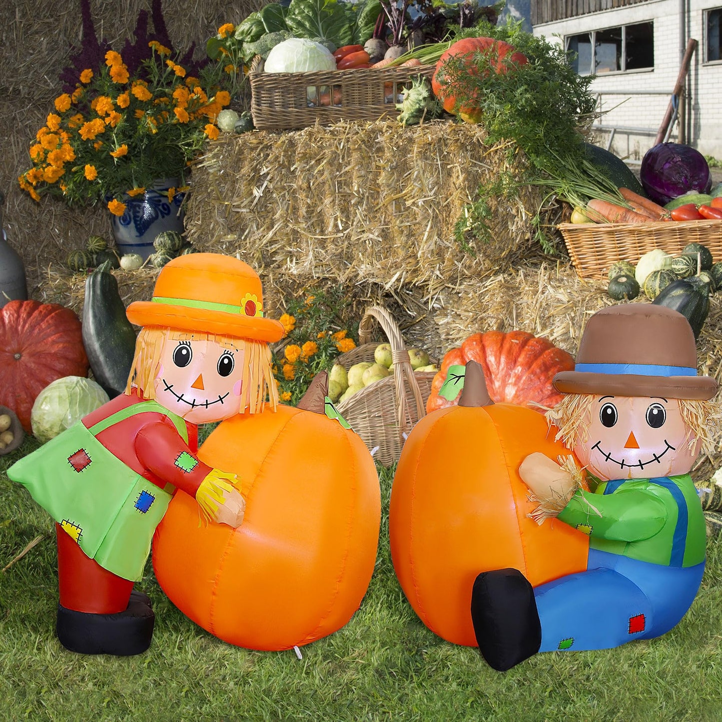Set of 2 LED Inflatable Scarecrow Thanksgiving Decorations