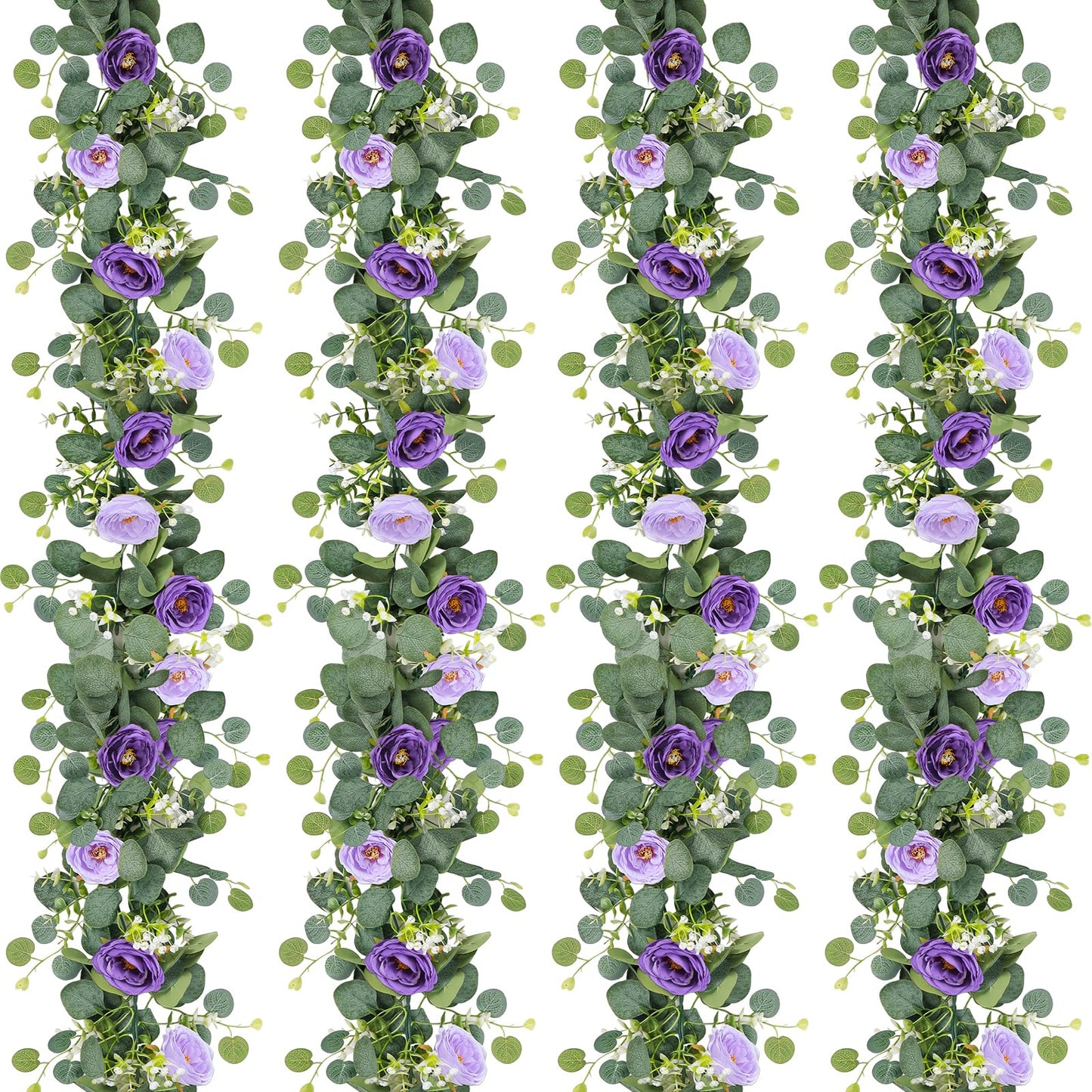2-Pack 13 Ft Eucalyptus and White Rose Floral Garland
