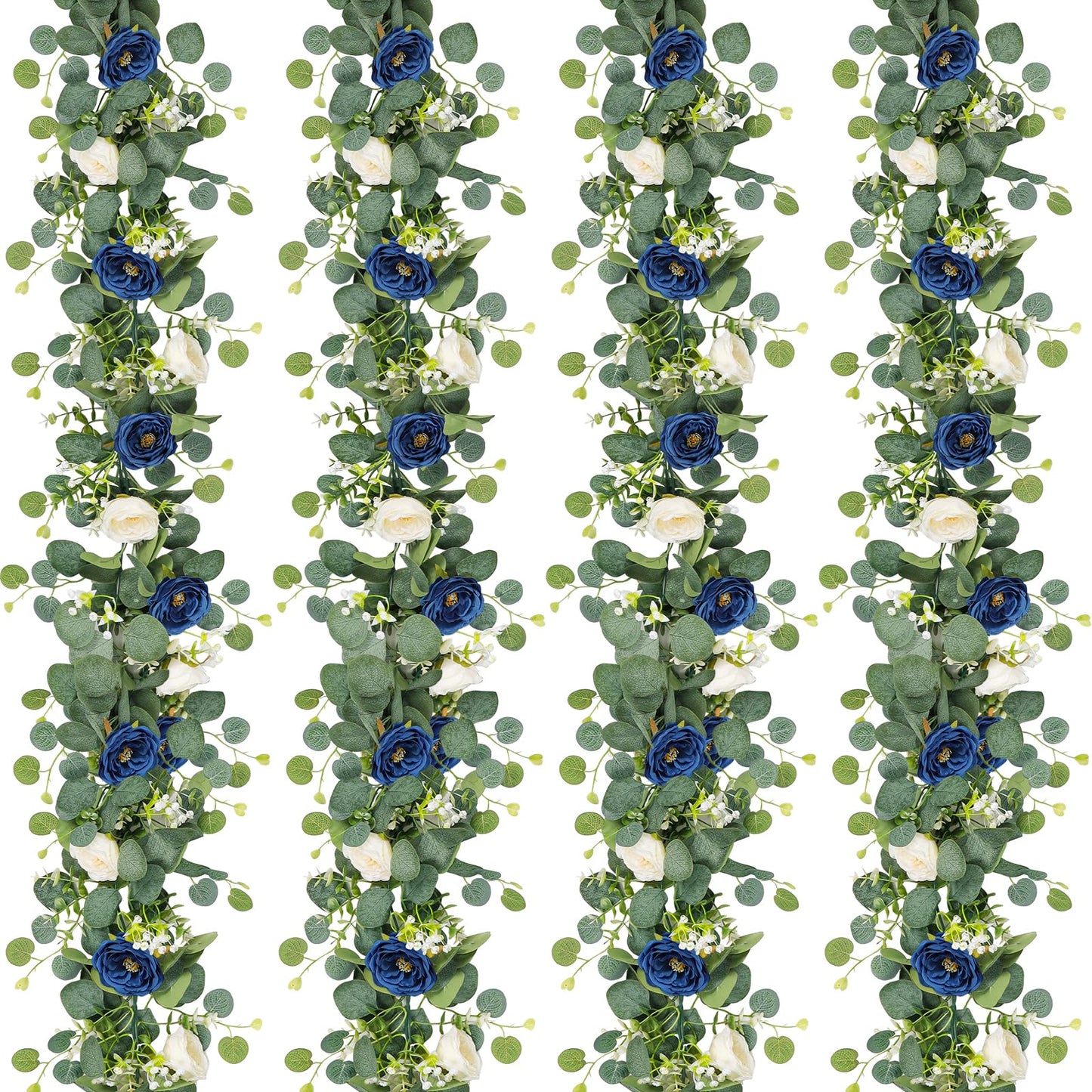 2-Pack 13 Ft Eucalyptus and White Rose Floral Garland