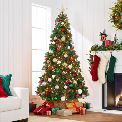 Pre-Lit Artificial Spruce Christmas Tree with Pinecones and Berries