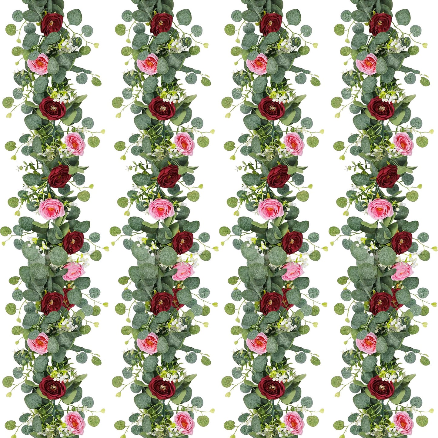 2-Pack 13 Ft Eucalyptus and White Rose Floral Garland