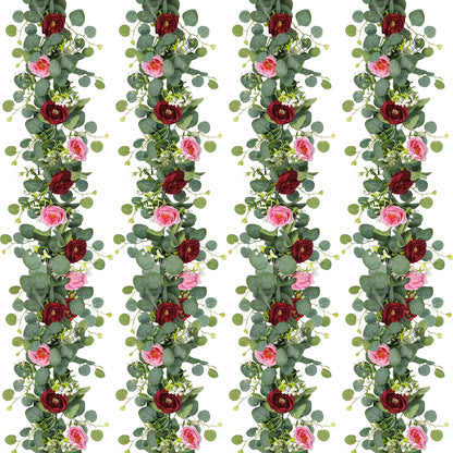 2-Pack 13 Ft Eucalyptus and White Rose Floral Garland