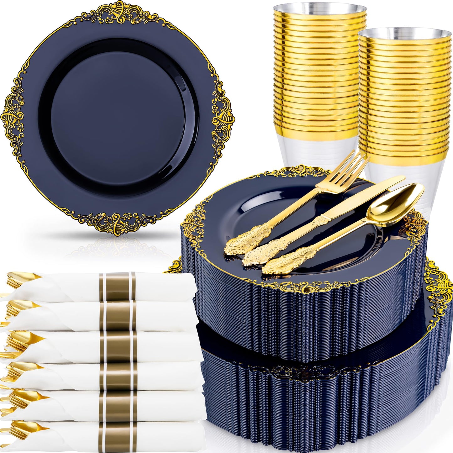 350-Piece Disposable Dinnerware Set with Plates, Cups and Cutlery