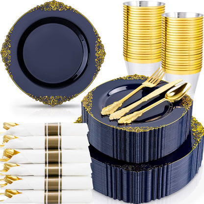 350-Piece Disposable Dinnerware Set with Plates, Cups and Cutlery