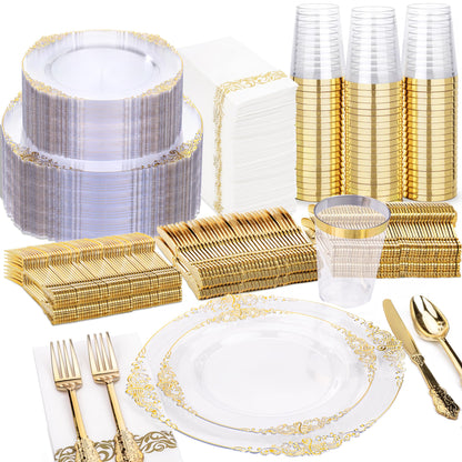 350-Piece Disposable Dinnerware Set with Plates, Cups and Cutlery