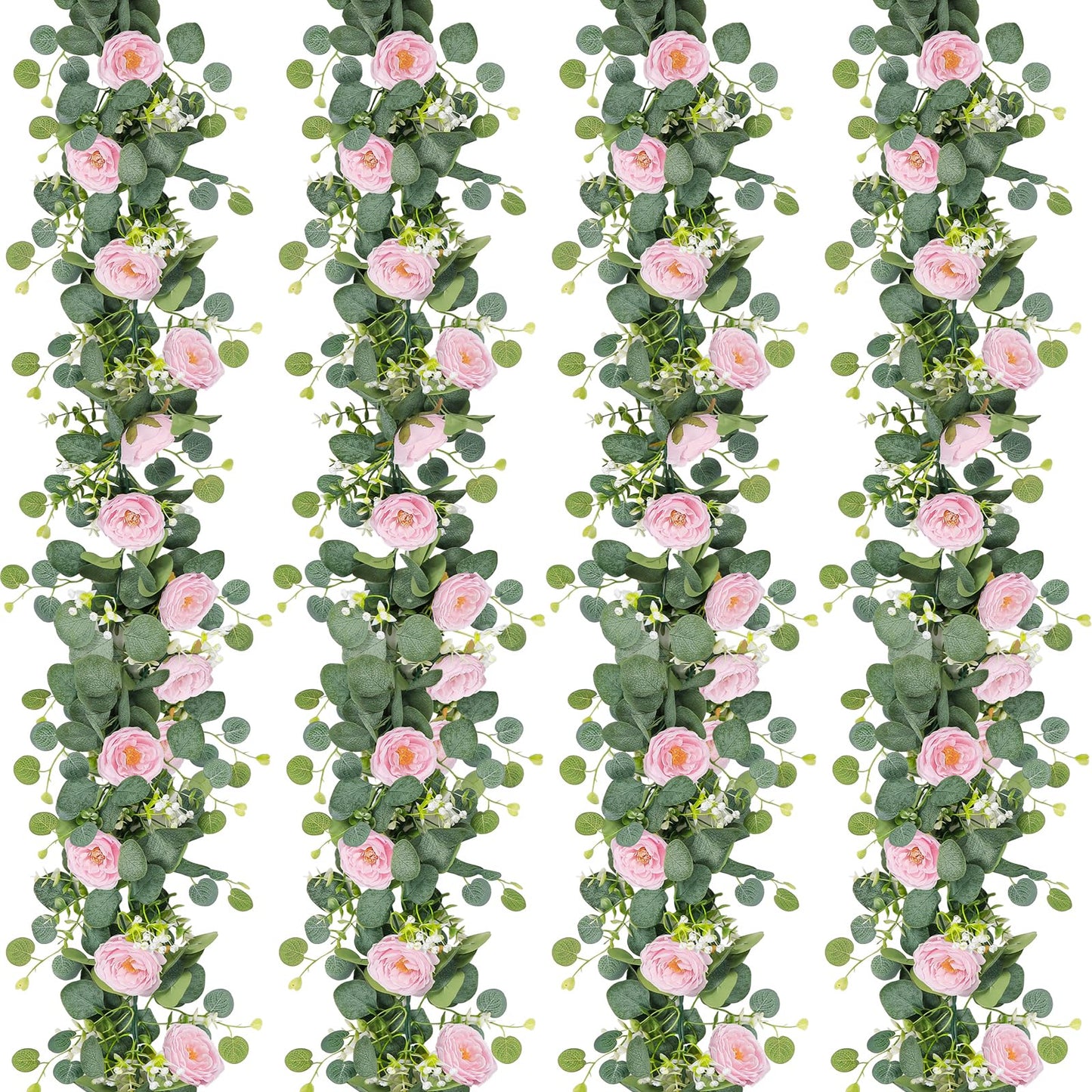 2-Pack 13 Ft Eucalyptus and White Rose Floral Garland