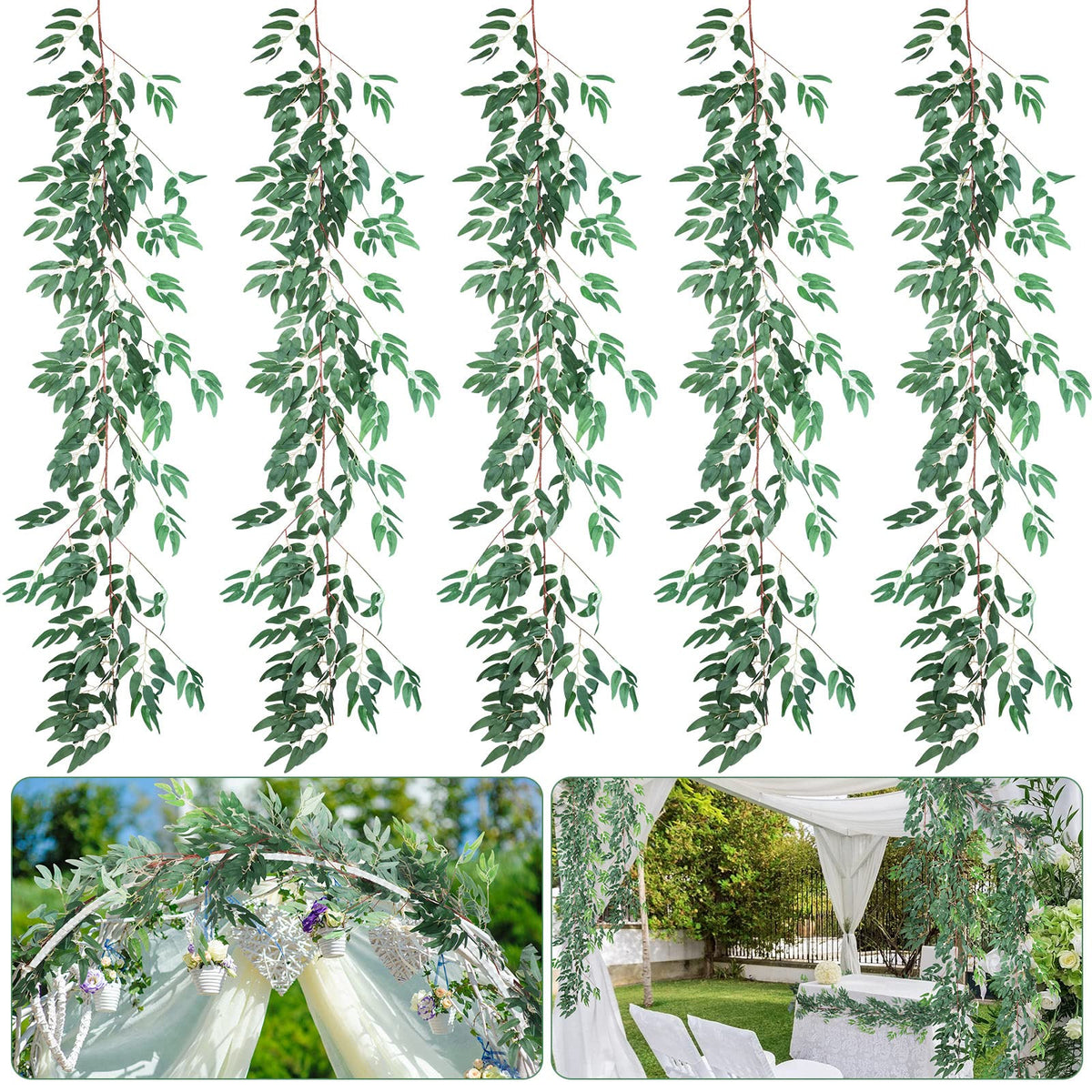 5-Piece 6 Ft Artificial Willow Leaf Greenery Garland