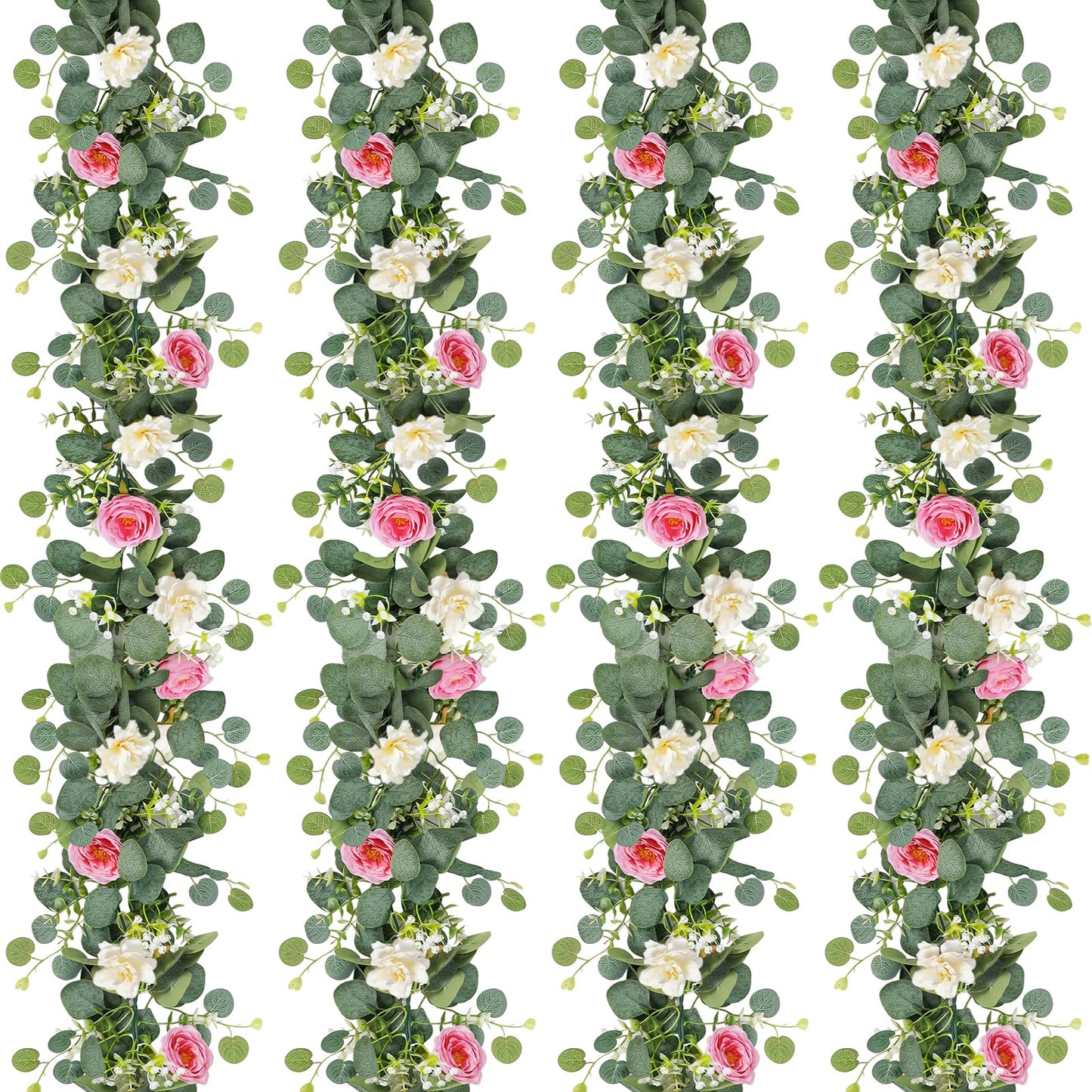 2-Pack 13 Ft Eucalyptus and White Rose Floral Garland