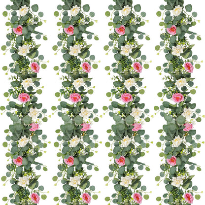 2-Pack 13 Ft Eucalyptus and White Rose Floral Garland